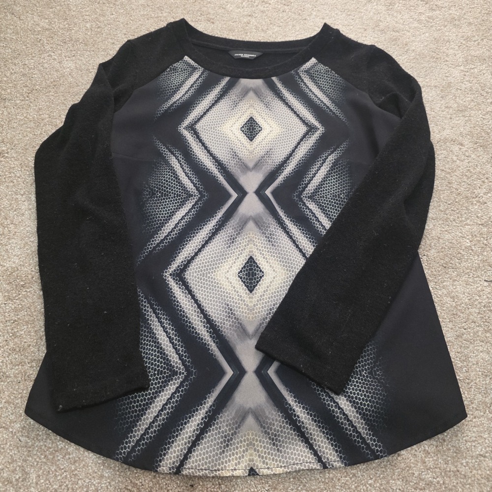 Javier Simorra Barcelona Women Grayscale Geometric Honeycomb Pattern Sweater S
